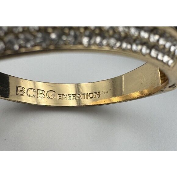 BCBGeneration Gold Tone Bypass Pave‎ Rhinestone Clamper Bangle Bracelet - Picture 4 of 10